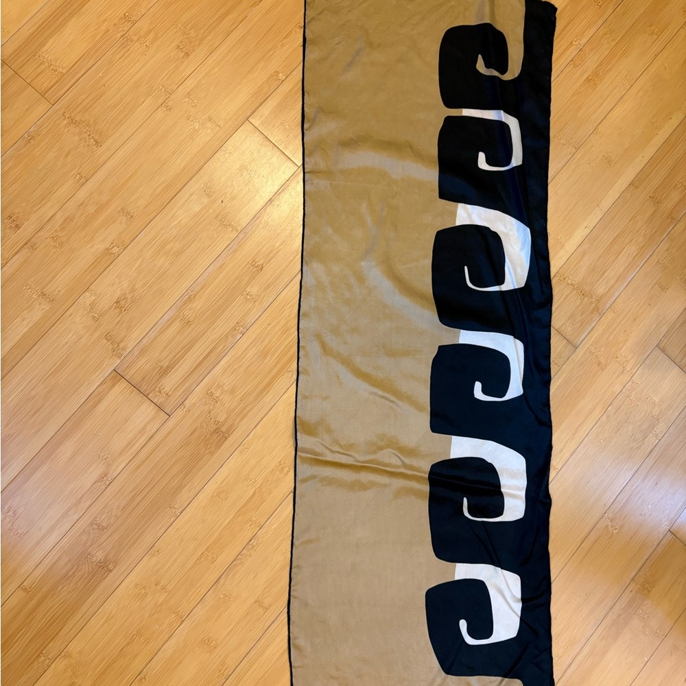 Vintage Silk Tan and Black Scarf - Picture 3 of 4